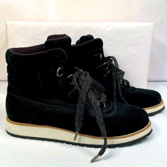 SPLENDID BLACK PADDED ROUND TOE SUEDE WEDGE HIKING BOOT LIKE NEW SIZE 7.5 - Picture 1 of 6